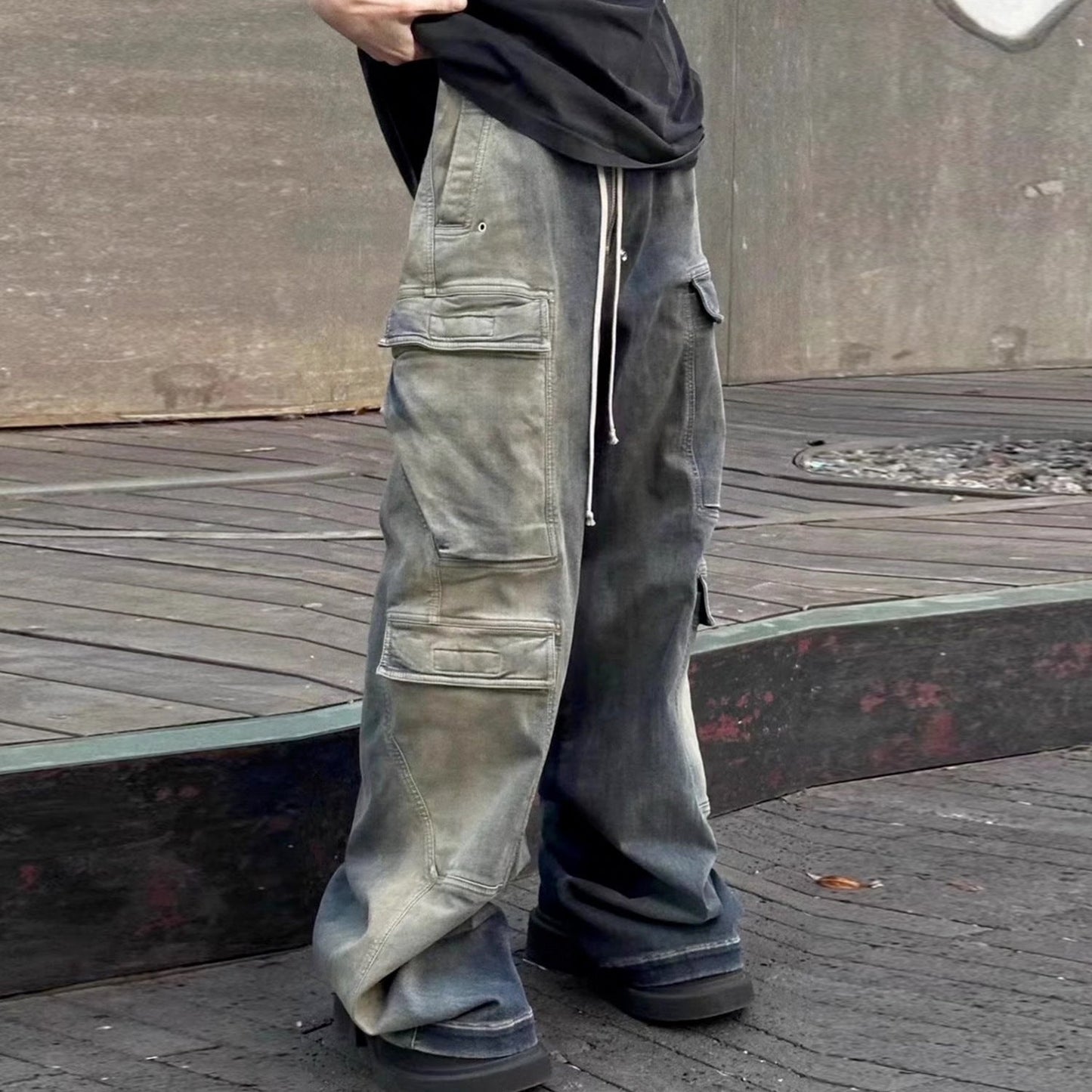 CLDSZN Gradient Cargo Jeans – Washed Wide - Leg Street Fit - CLDSZN