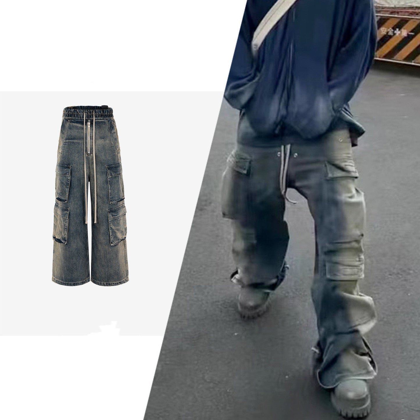 CLDSZN Gradient Cargo Jeans – Washed Wide - Leg Street Fit - CLDSZN