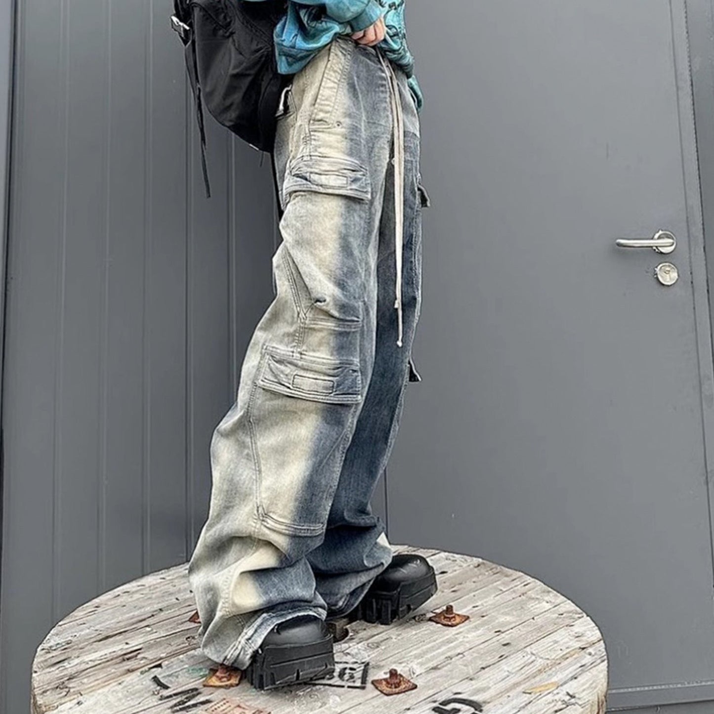 CLDSZN Gradient Cargo Jeans – Washed Wide - Leg Street Fit - CLDSZN
