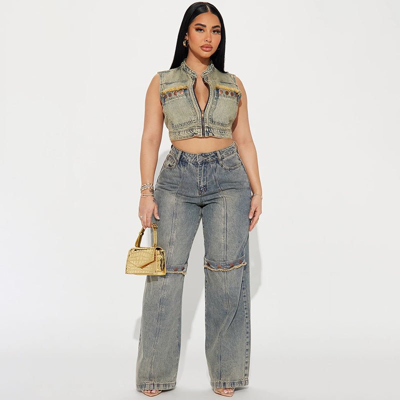 CLDSZN “Lowkey Loud” Wide - Leg Denim – Y2K Washed Grunge Fit for Her - CLDSZN